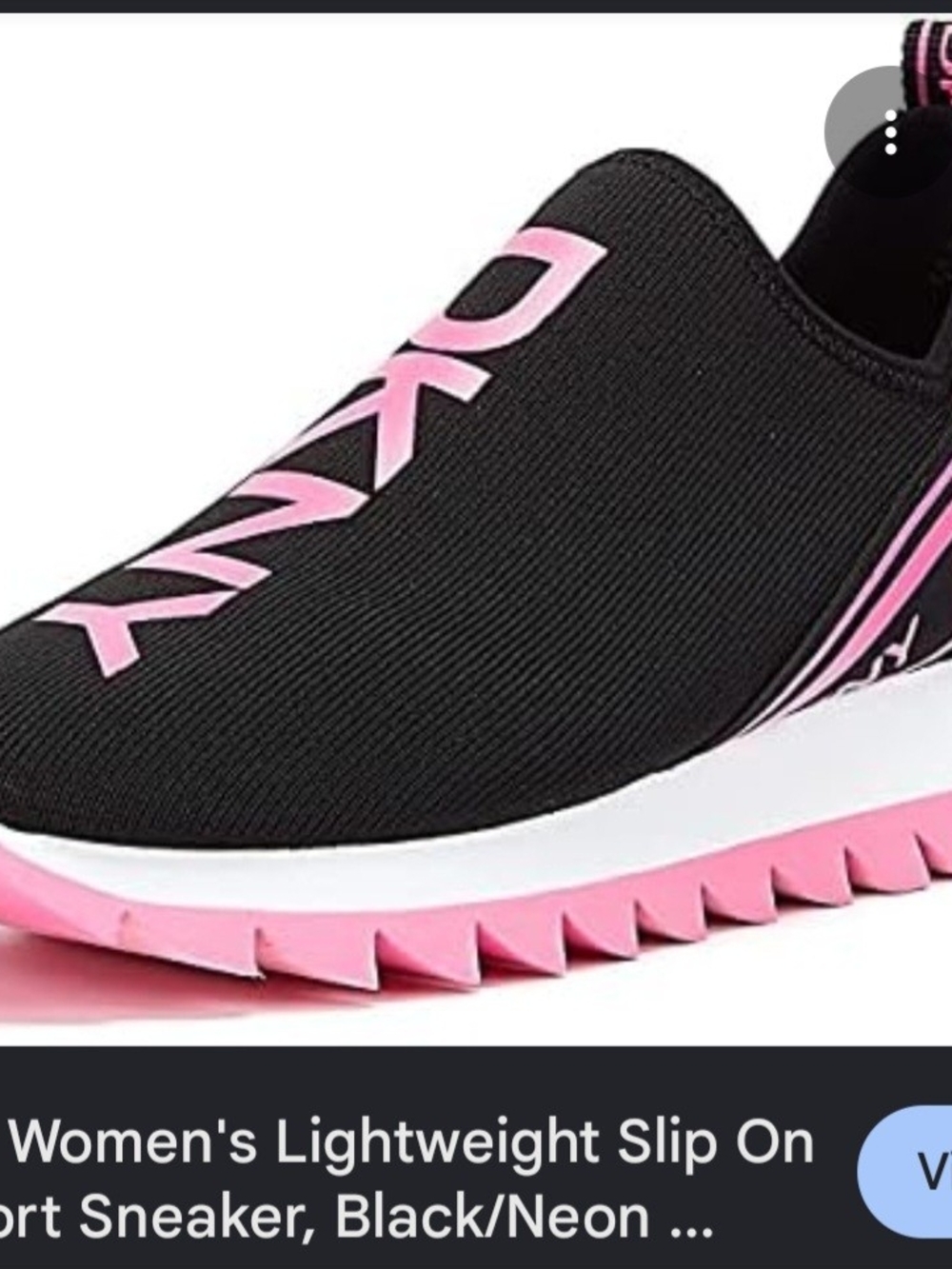DKNY Women's Black and Pink Slip-On Lightweight Sneaker